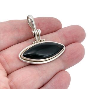Black Onyx Hinged Pendant | Vintage Sterling Silver 925